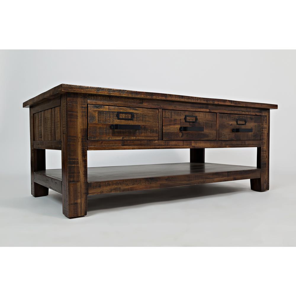 48-Inch Gray Coffee Table with Three Drawers, Acacia and MDF Construction. Picture 1