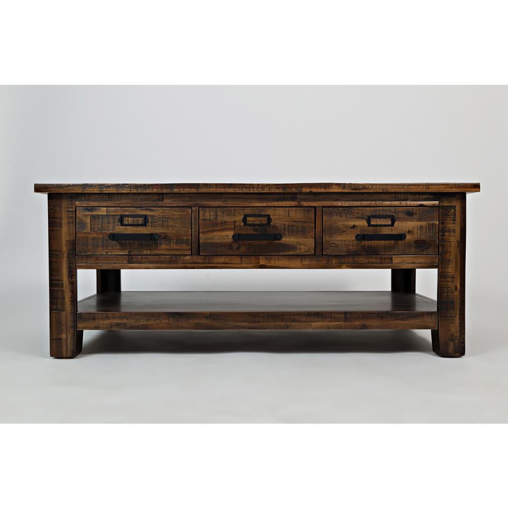 48-Inch Gray Coffee Table with Three Drawers, Acacia and MDF Construction. Picture 5