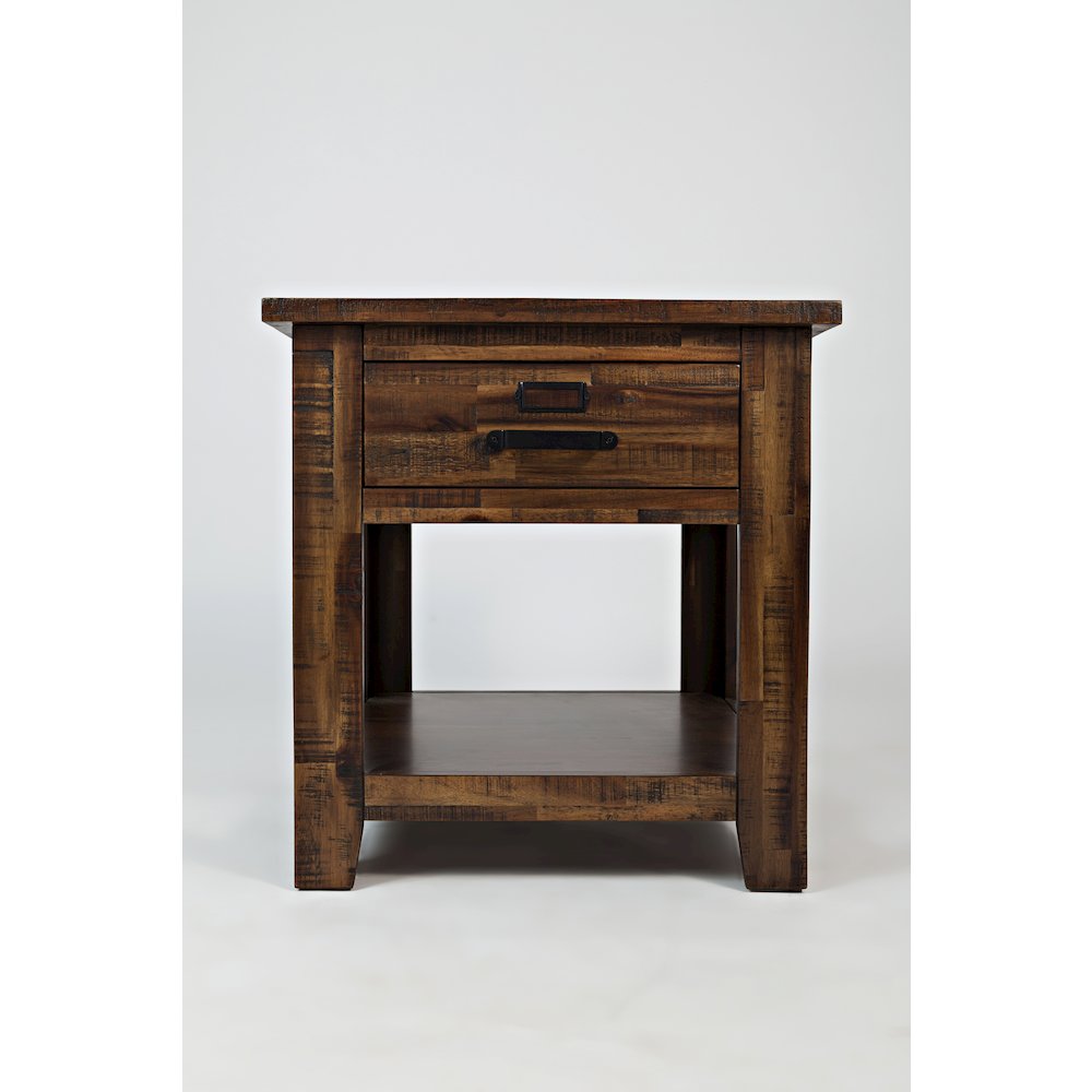 Cannon Valley Distressed Industrial End Table. Picture 1