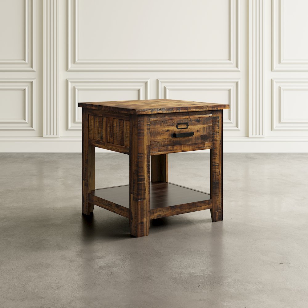 Cannon Valley Distressed Industrial End Table. Picture 9