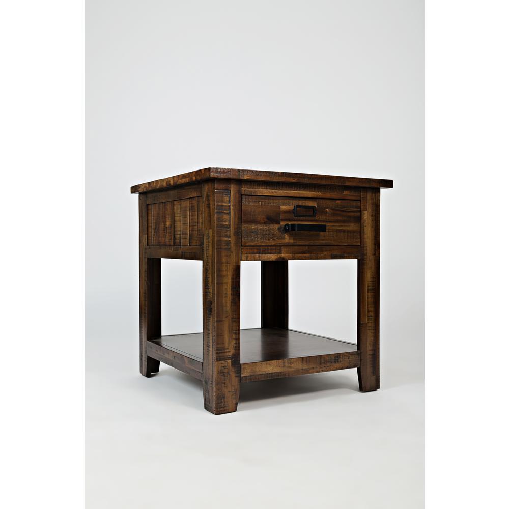 Gray Distressed Industrial End Table with Acacia and MDF Construction. Picture 2