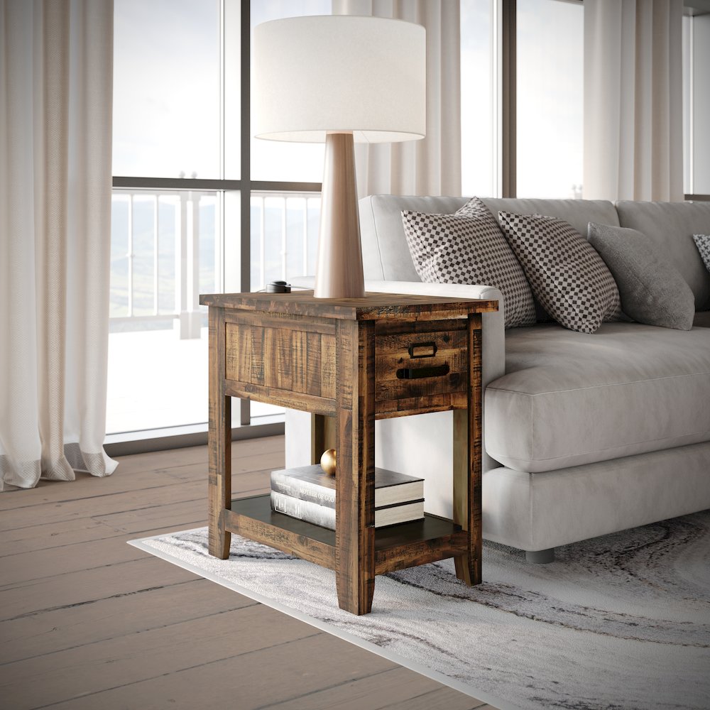 Cannon Valley Distressed Industrial One Drawer Chairside Table. Picture 2