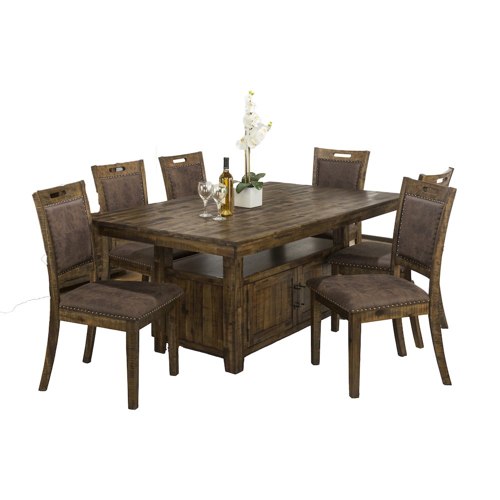 Cannon Valley Rustic Industrial Brown 72" Table + 6 Upholstered Dining Chairs. Picture 1
