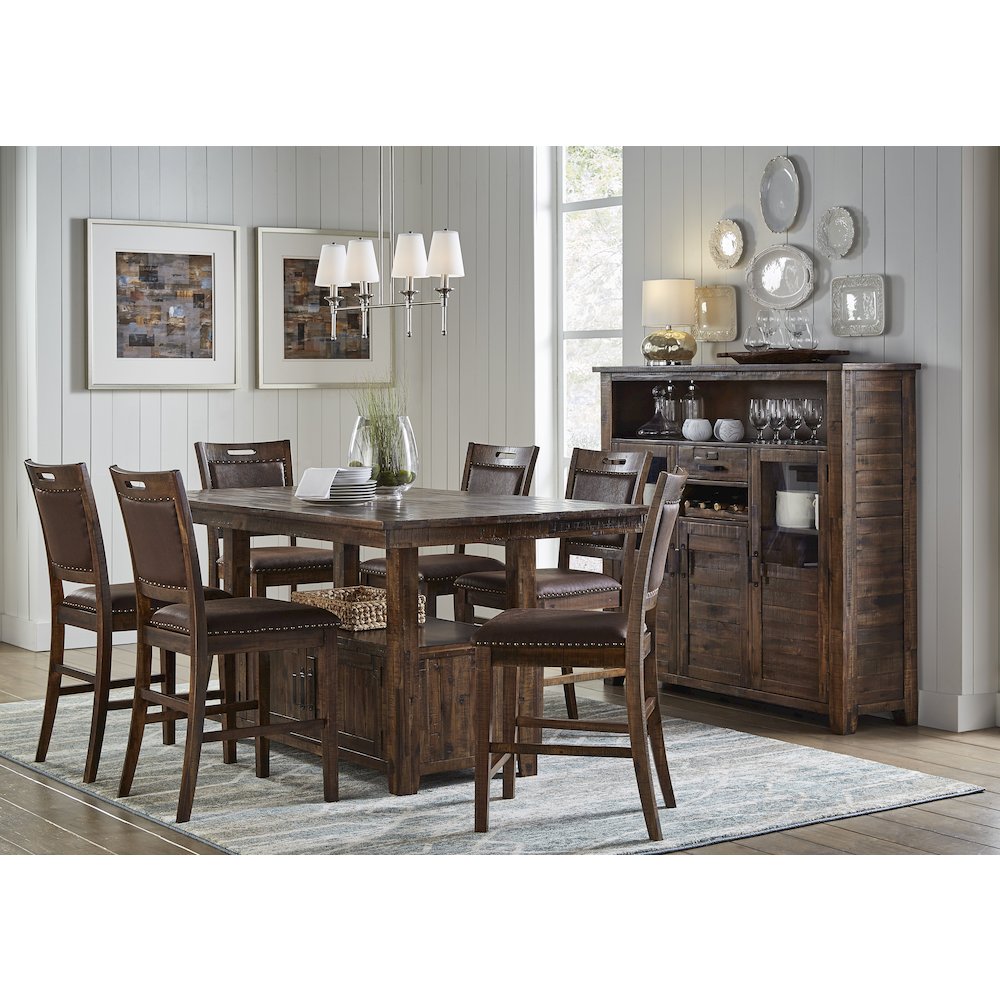 Cannon Valley Rustic Industrial Brown 72" Table + 6 Upholstered Counter Stools. Picture 11