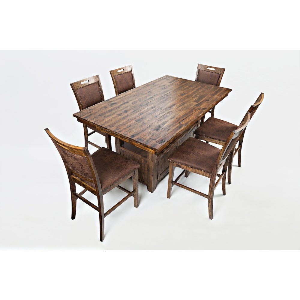 Cannon Valley Rustic Industrial Brown 72" Table + 6 Upholstered Counter Stools. Picture 1