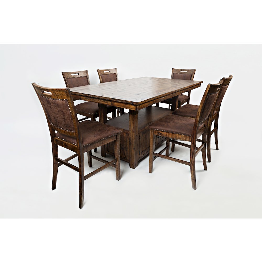 Cannon Valley Rustic Industrial Brown 72" Table + 6 Upholstered Counter Stools. Picture 2