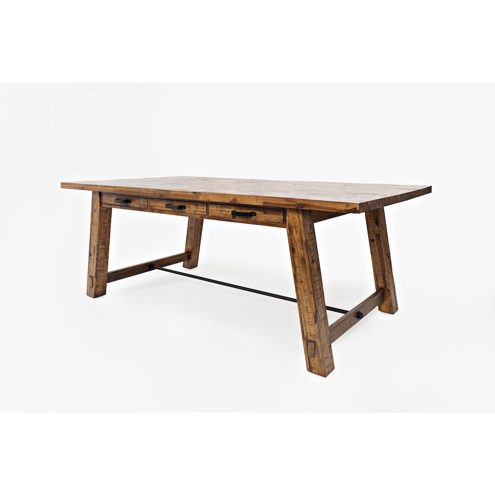 Cannon Valley Rustic Industrial Brown 82" Table + 4 Slat Dining Chairs + Bench. Picture 3
