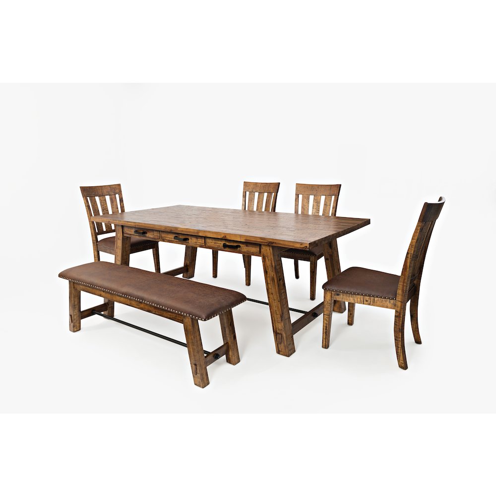 Cannon Valley Rustic Industrial Brown 82" Table + 4 Slat Dining Chairs + Bench. Picture 2