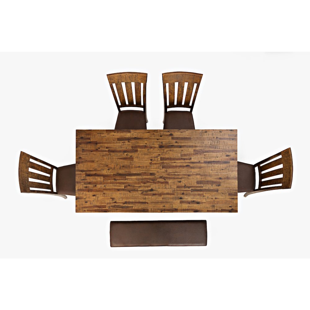 Cannon Valley Rustic Industrial Brown 82" Table + 4 Slat Dining Chairs + Bench. Picture 6
