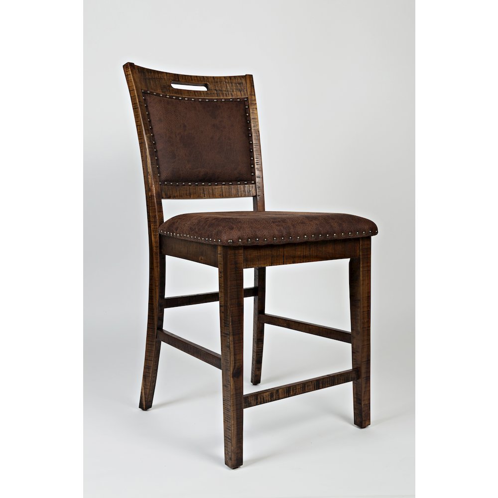 Distressed Industrial Nailhead Trim Upholstered Back Counter Stool (Set of 2). Picture 4