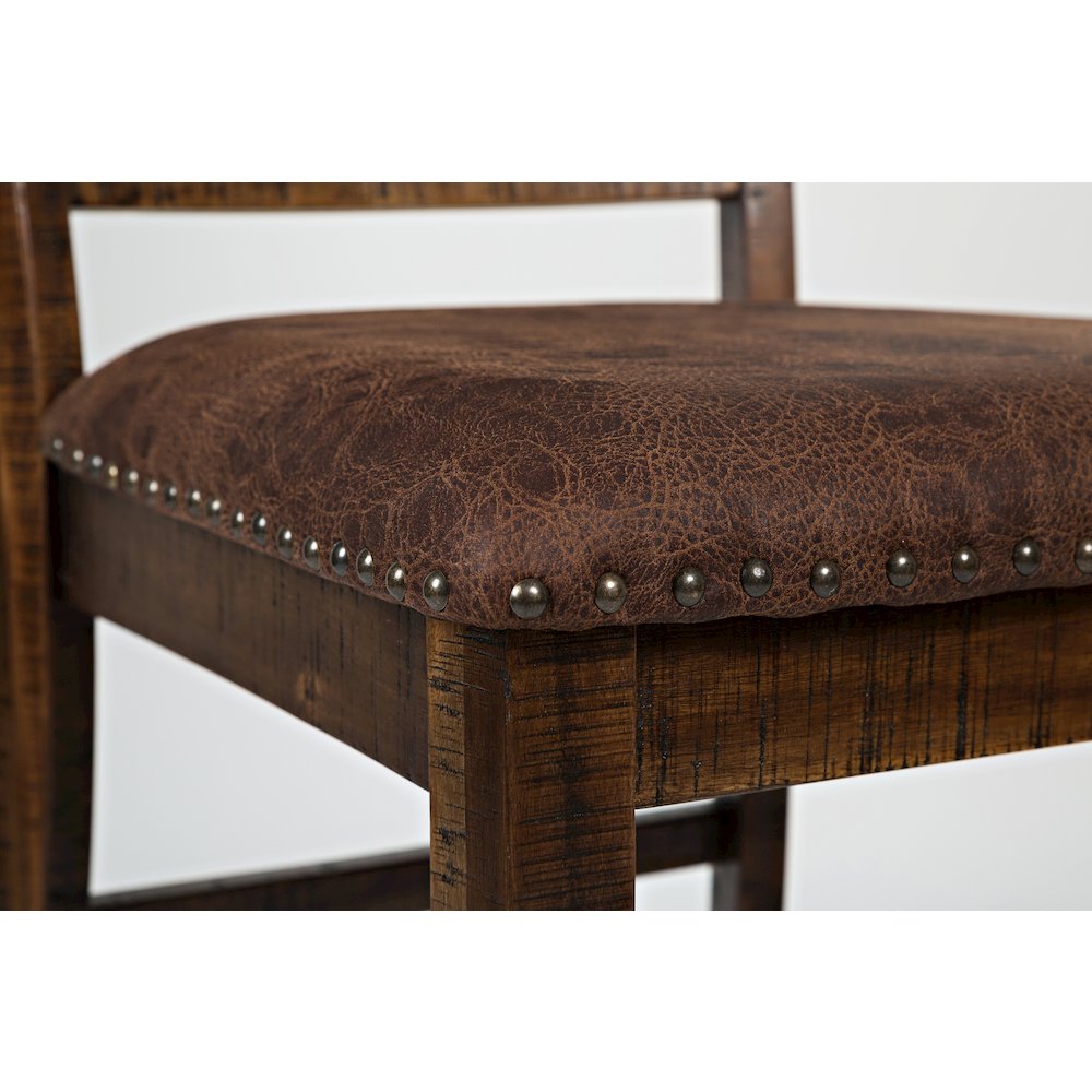 Distressed Industrial Nailhead Trim Upholstered Back Counter Stool (Set of 2). Picture 5
