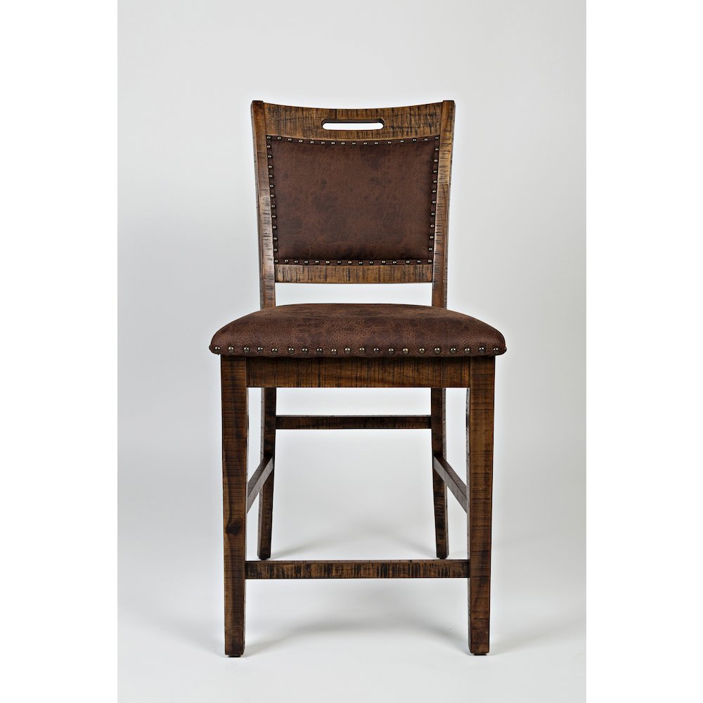 Distressed Industrial Nailhead Trim Upholstered Back Counter Stool (Set of 2). Picture 2