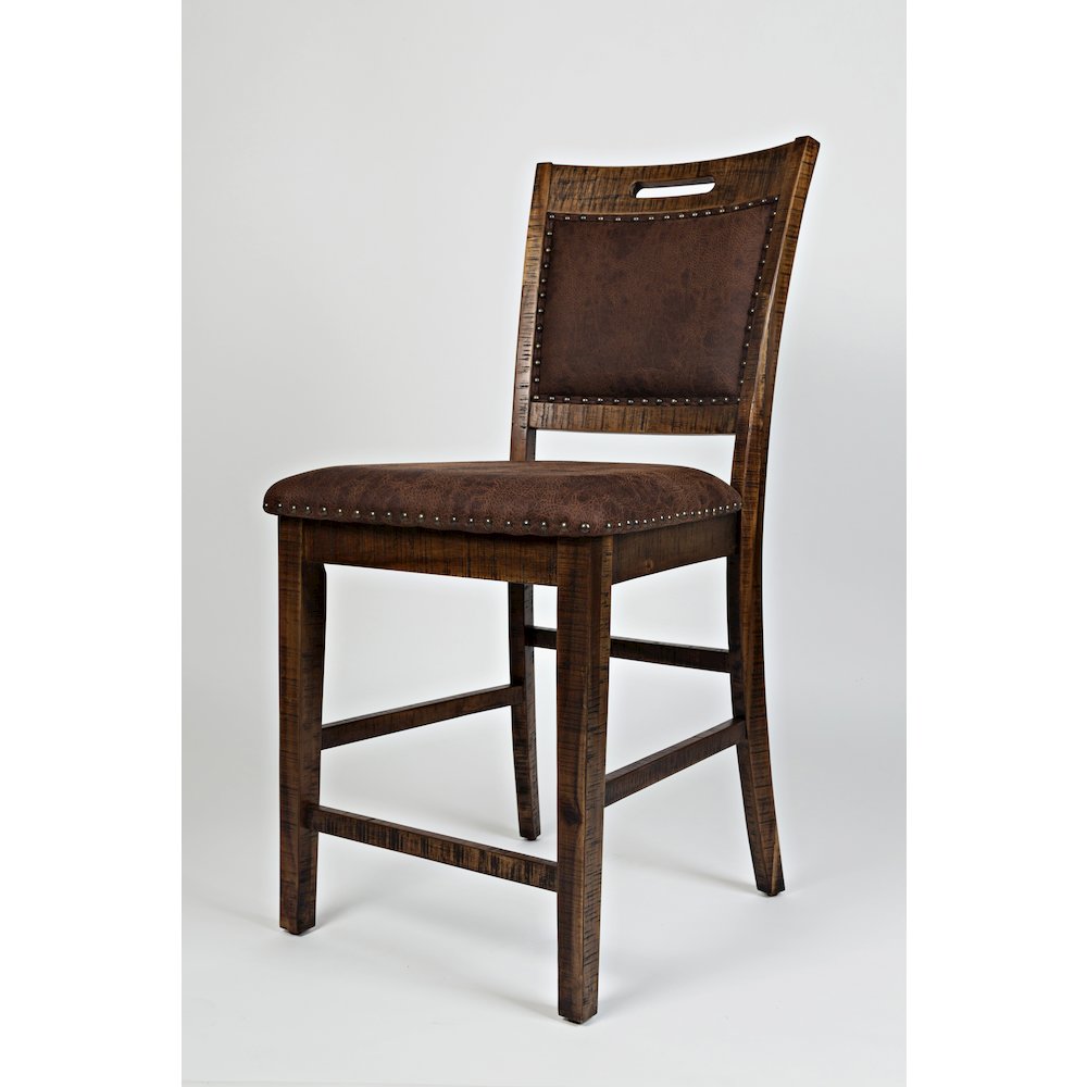 Distressed Industrial Nailhead Trim Upholstered Back Counter Stool (Set of 2). Picture 3