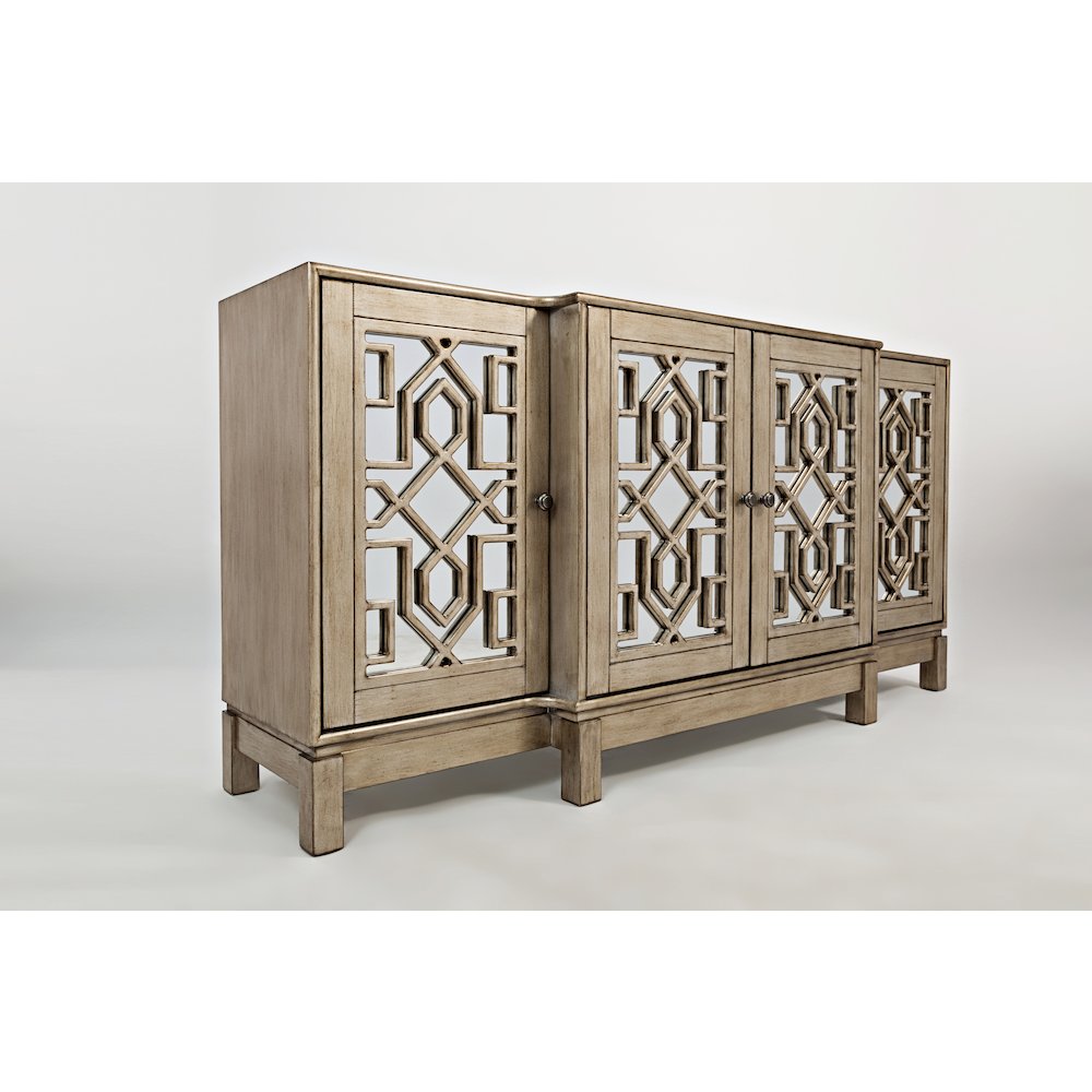 Casa Bella Glam 70" Mirrored Console Four Door Storage Cabinet - Vintage Silver. Picture 3