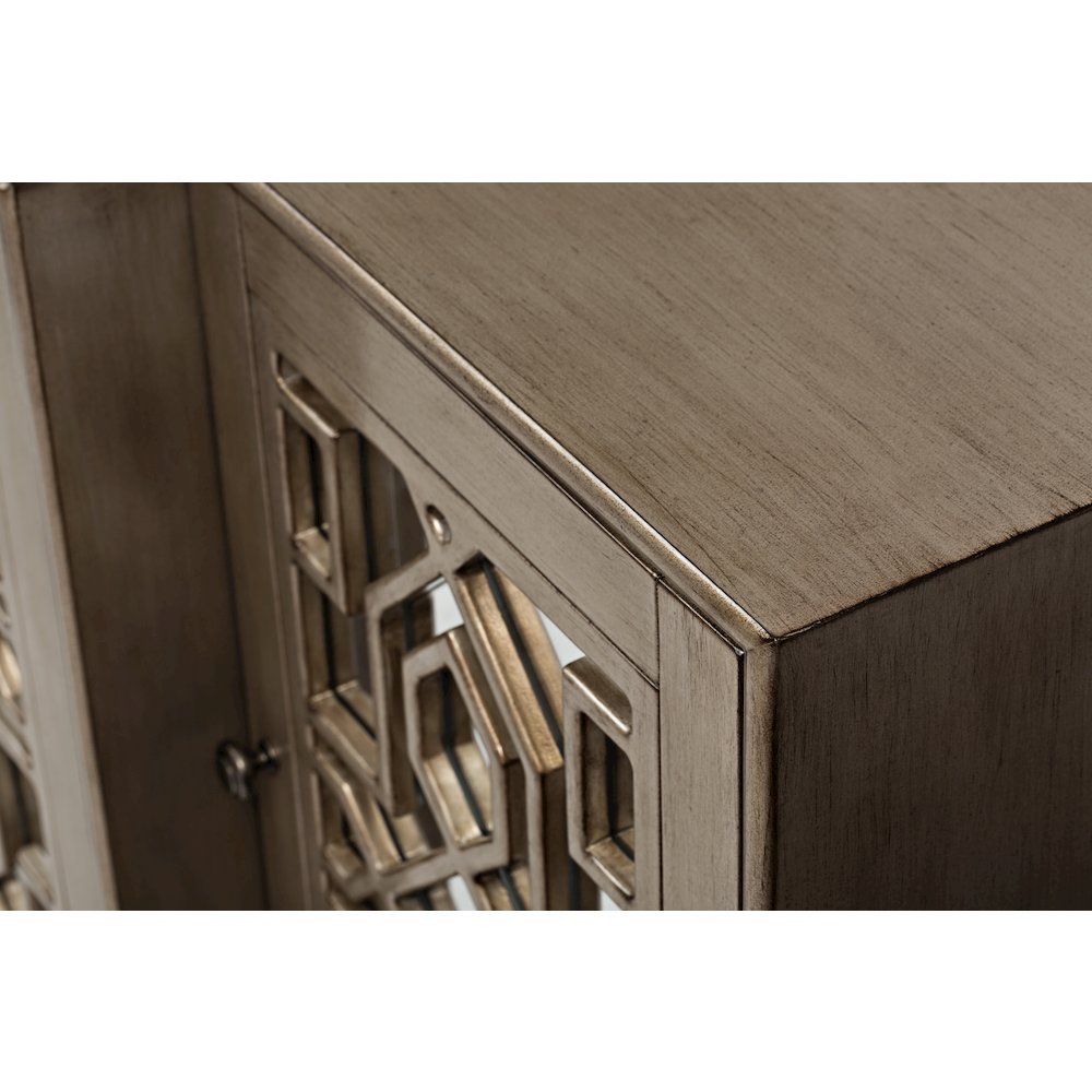 Casa Bella Glam 70" Mirrored Console Four Door Storage Cabinet - Vintage Silver. Picture 4