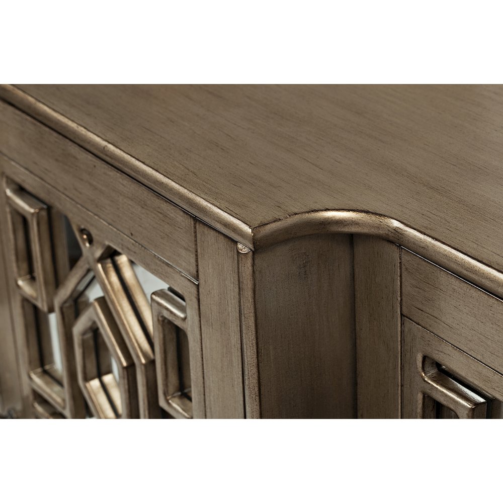 Casa Bella Glam 70" Mirrored Console Four Door Storage Cabinet - Vintage Silver. Picture 8