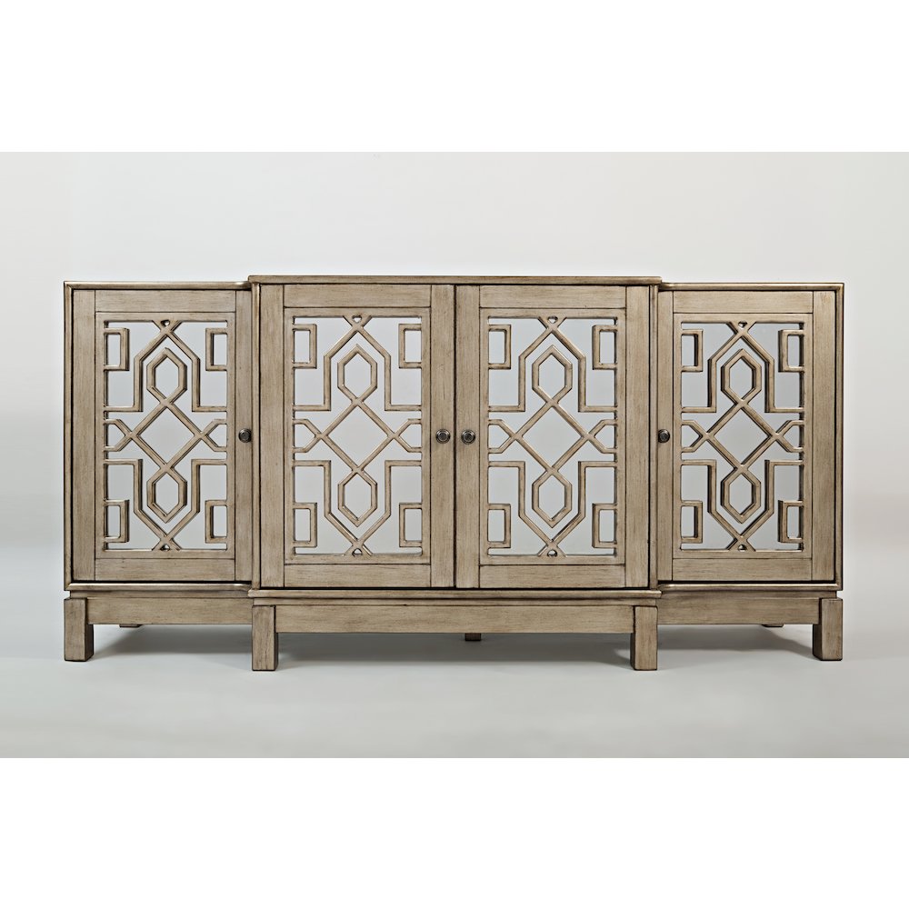Casa Bella Glam 70" Mirrored Console Four Door Storage Cabinet - Vintage Silver. Picture 1