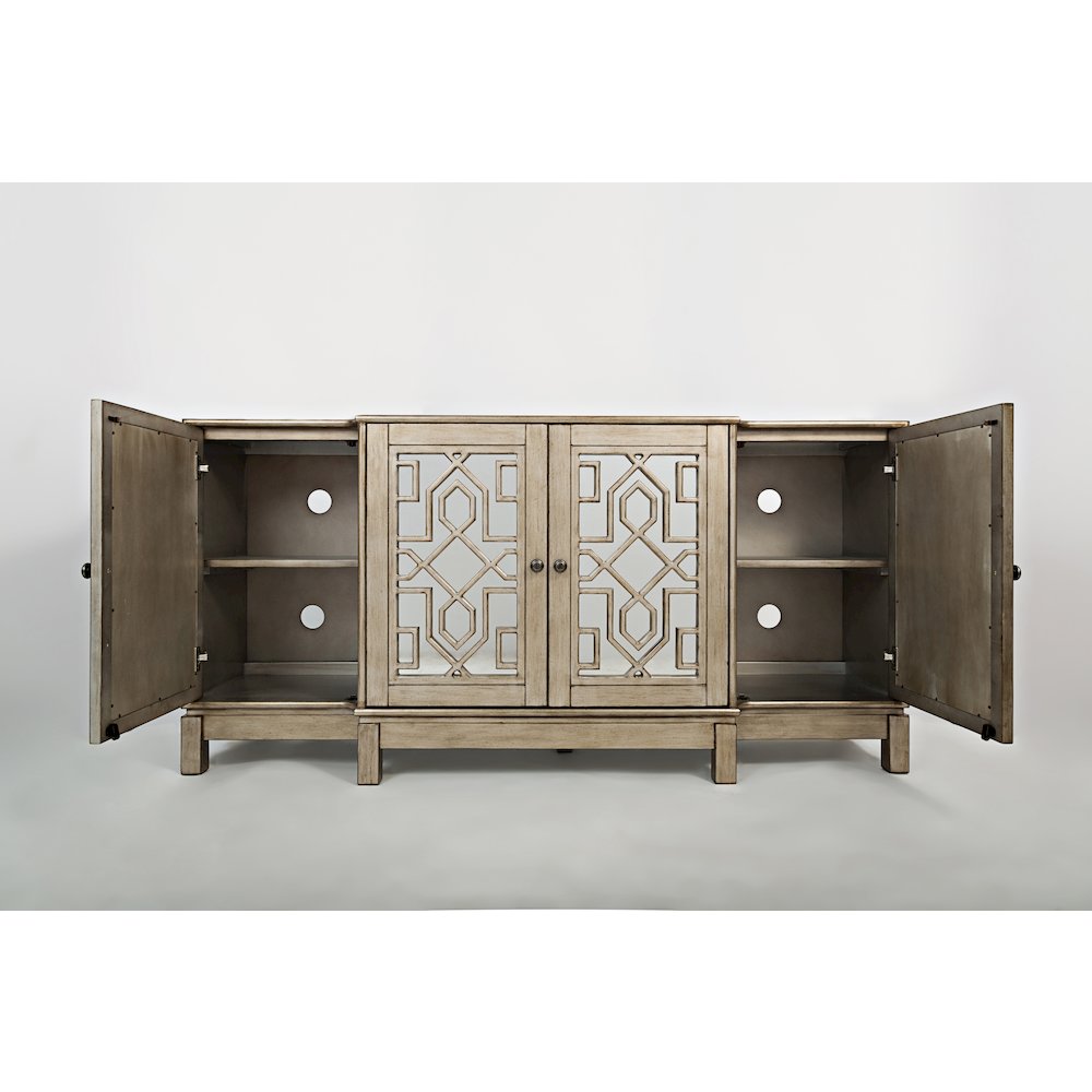 Casa Bella Glam 70" Mirrored Console Four Door Storage Cabinet - Vintage Silver. Picture 6