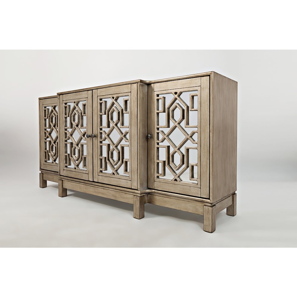 Casa Bella Glam 70" Mirrored Console Four Door Storage Cabinet - Vintage Silver. Picture 2