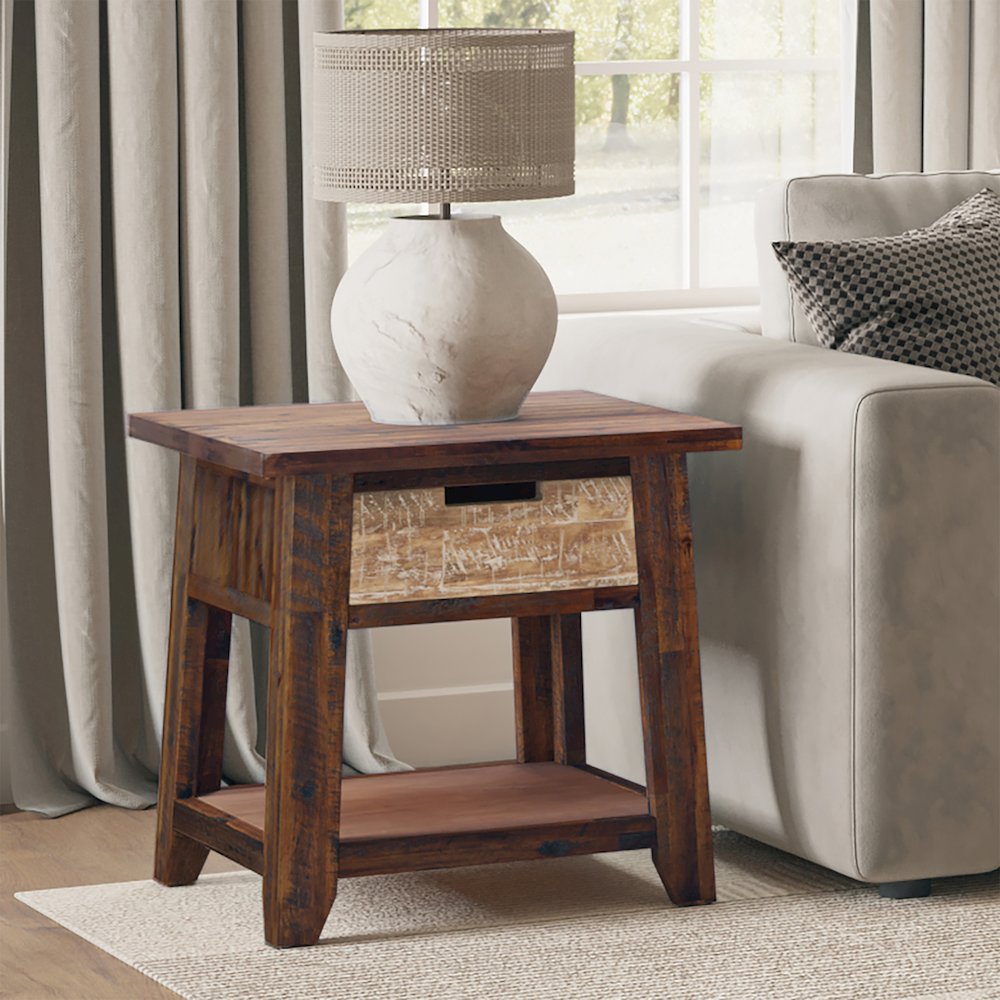 Painted Canyon Rustic Solid Acacia  End Table. Picture 7