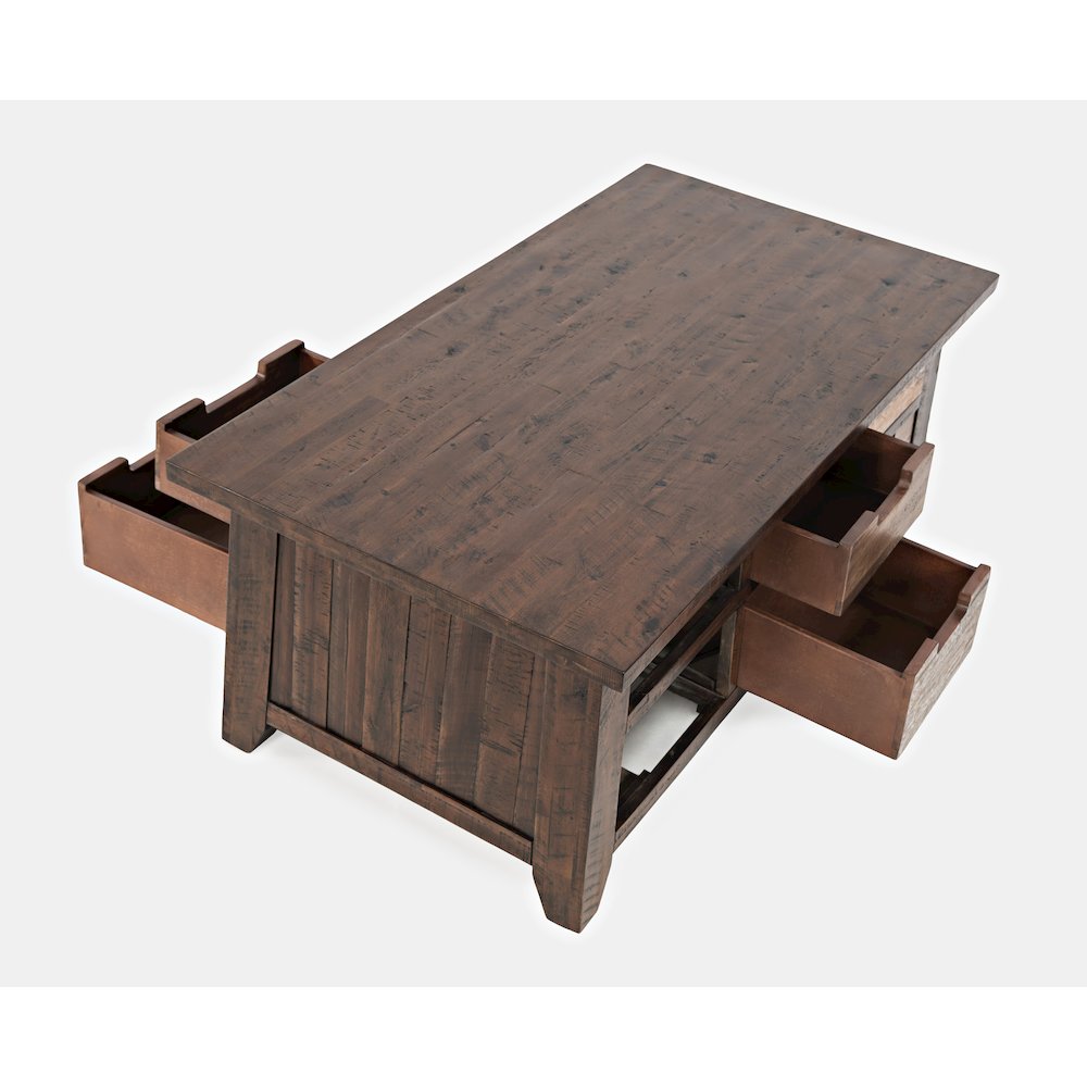 Rustic Solid Acacia Box Coffee Table with Pull-Through Drawers and Caster Wheels. Picture 5