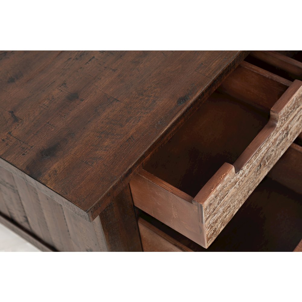 Rustic Solid Acacia Box Coffee Table with Pull-Through Drawers and Caster Wheels. Picture 4