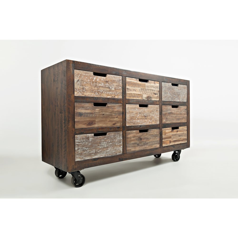 Painted Canyon Rustic Solid Acacia 9 Drawer Accent Chest with Caster Wheels. Picture 3