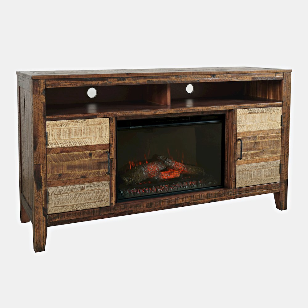 Painted Canyon Rustic 60" Storage Console TV Stand with Electric Fireplace. Picture 3