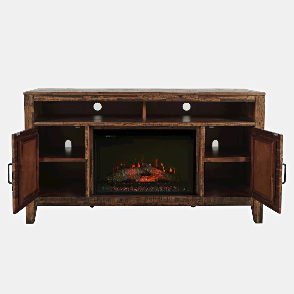 Painted Canyon Rustic 60" Storage Console TV Stand with Electric Fireplace. Picture 6