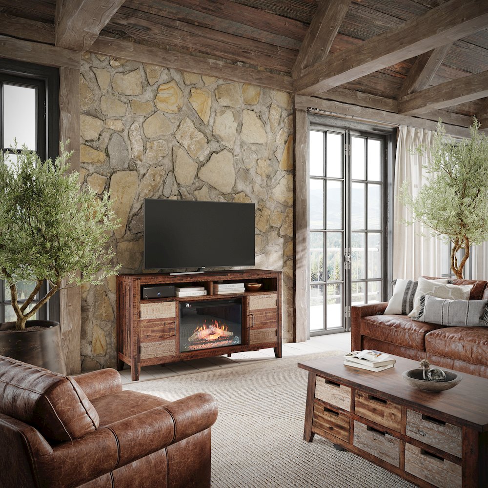 Painted Canyon Rustic 60" Storage Console TV Stand with Electric Fireplace. Picture 13