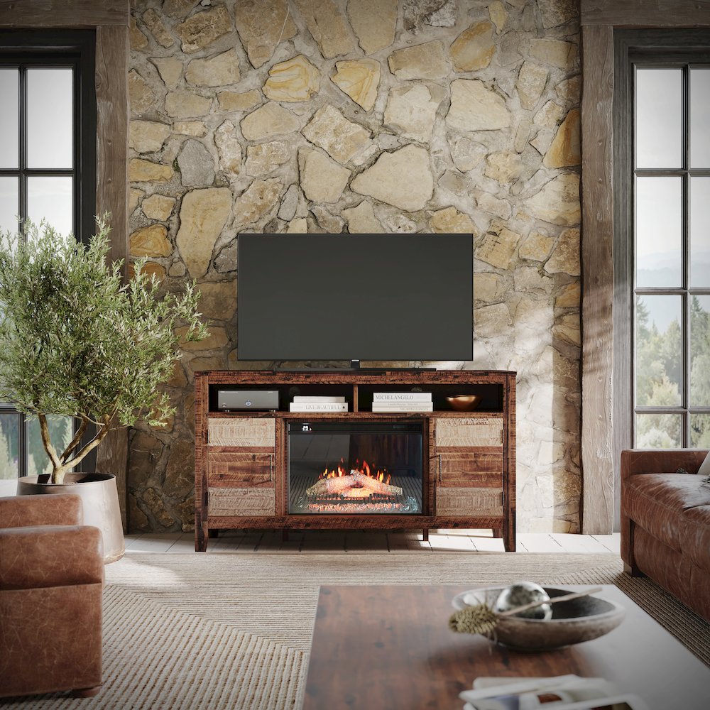 Painted Canyon Rustic 60" Storage Console TV Stand with Electric Fireplace. Picture 2