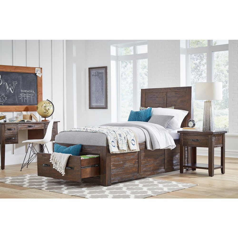 Jackson Lodge Rustic Distressed Solid Wood Twin Storage Bed. Picture 7