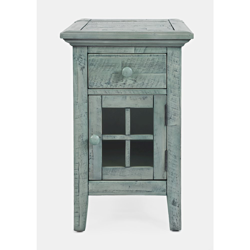 Rustic Shores Distressed Acacia USB Charging Chairside End Table. Picture 1