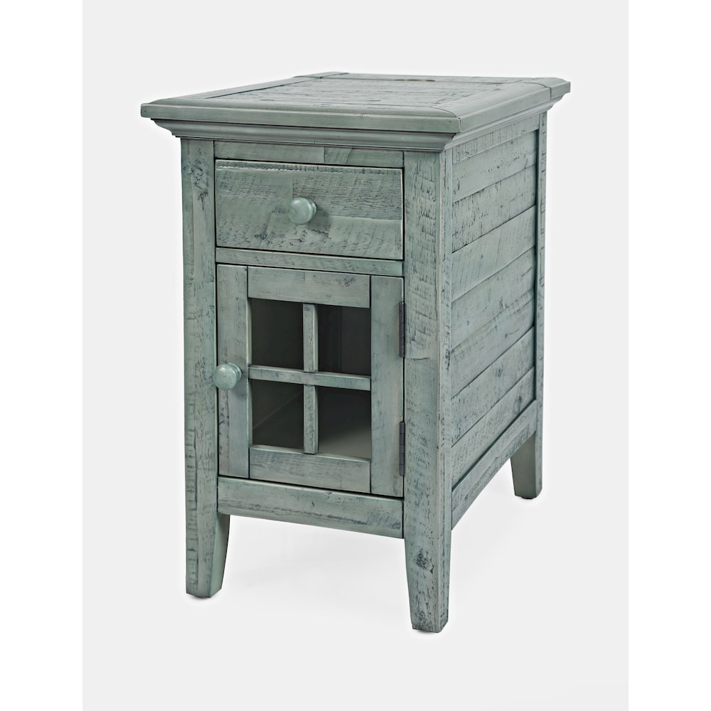 Rustic Shores Distressed Acacia USB Charging Chairside End Table. Picture 3