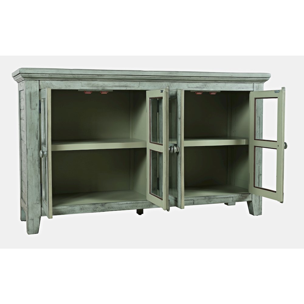 Rustic Shores 54" Coastal Distressed Acacia Four-Door Credenza Cabinet. Picture 5
