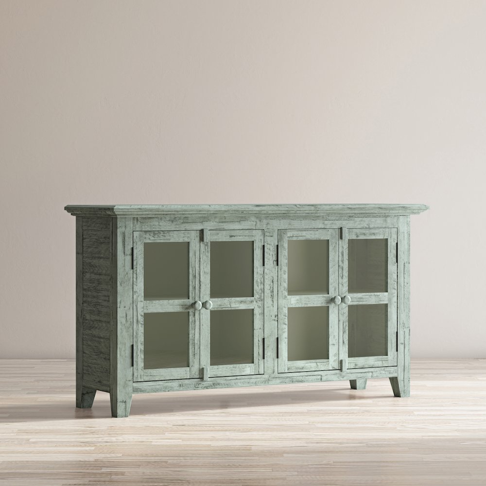 Rustic Shores 54" Coastal Distressed Acacia Four-Door Credenza Cabinet. Picture 2