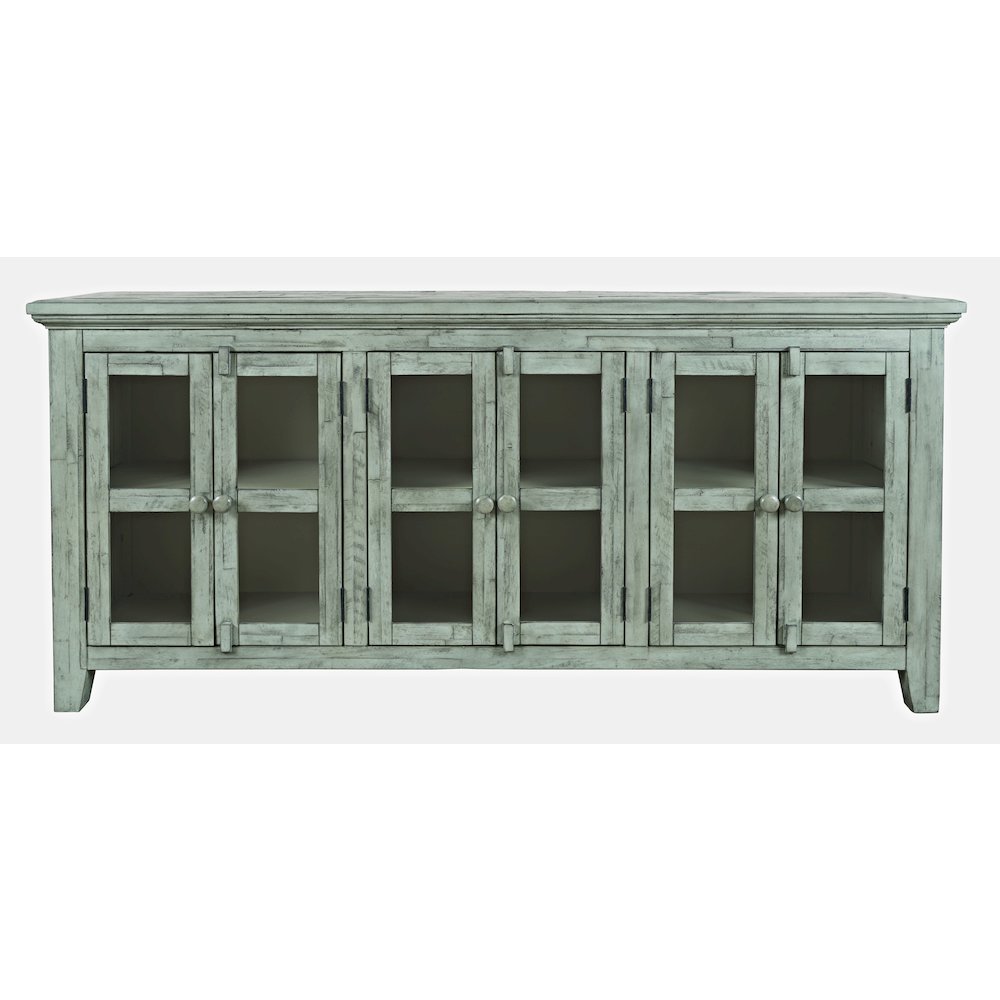 Rustic Shores 70" Coastal Distressed Acacia Six-Door Sideboard Cabinet. Picture 1