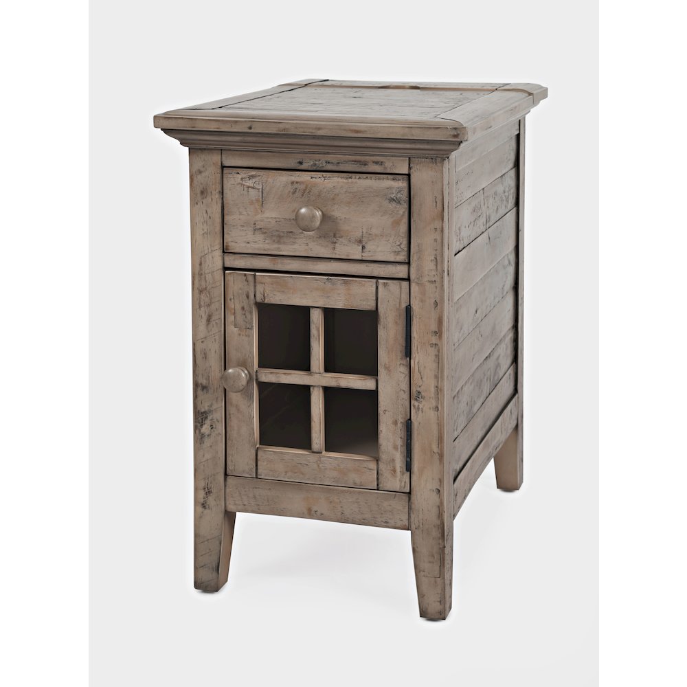 Rustic Shores Distressed Acacia USB Charging Chairside End Table. Picture 3