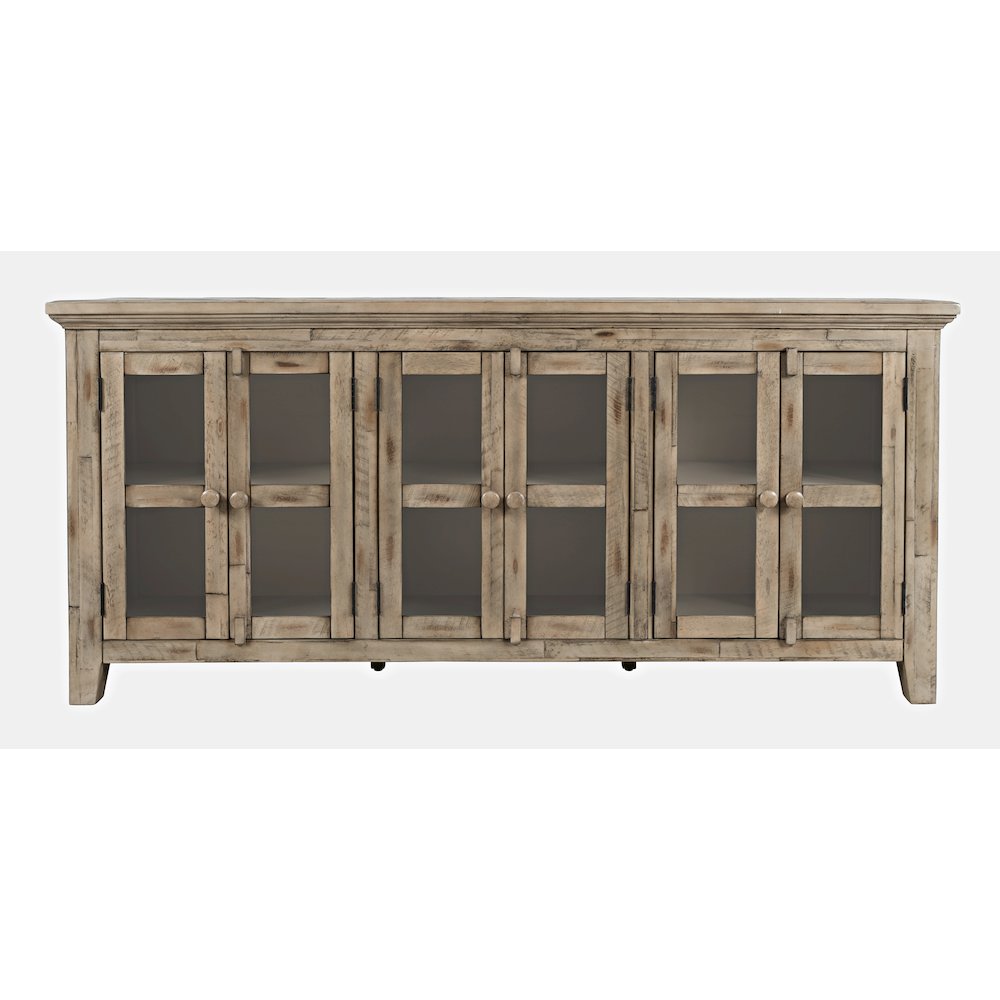 Rustic Shores 70" Coastal Distressed Acacia Six-Door Sideboard Cabinet. Picture 1