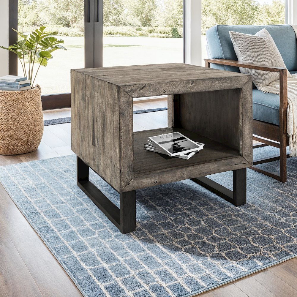Mulholland Drive Modern Distressed Solid Wood End Table. Picture 8