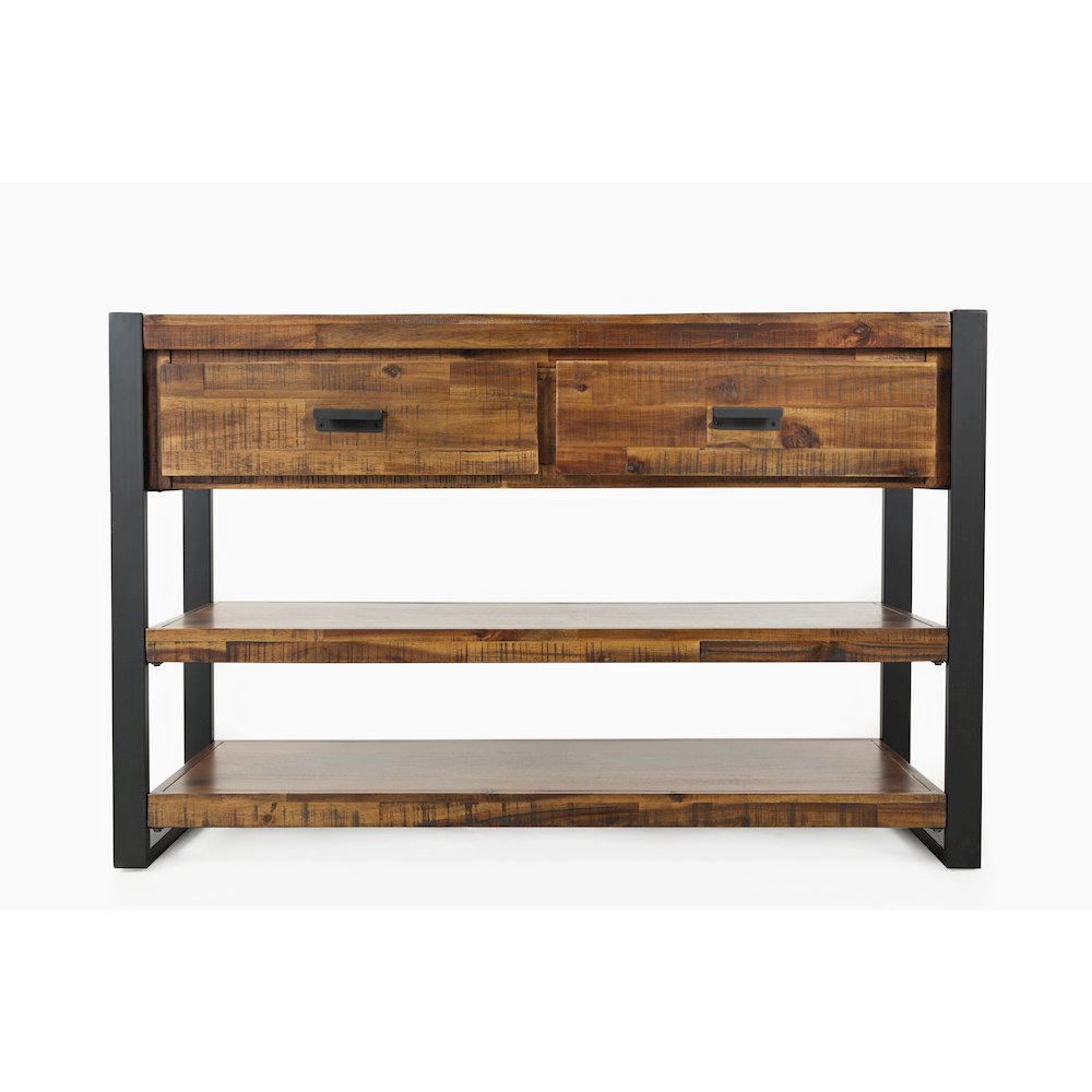 Loftworks Modern Industrial Distressed Acacia 50" Sofa Table with Drawers. Picture 1