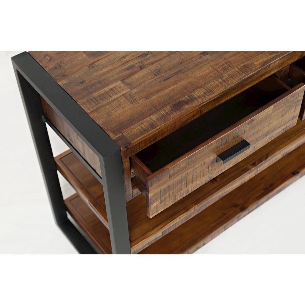 Loftworks Modern Industrial Distressed Acacia 50" Sofa Table with Drawers. Picture 4