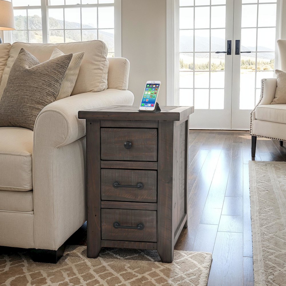 Rustic Reclaimed Pine Farmhouse Harris USB Charging Chairside Table. Picture 10