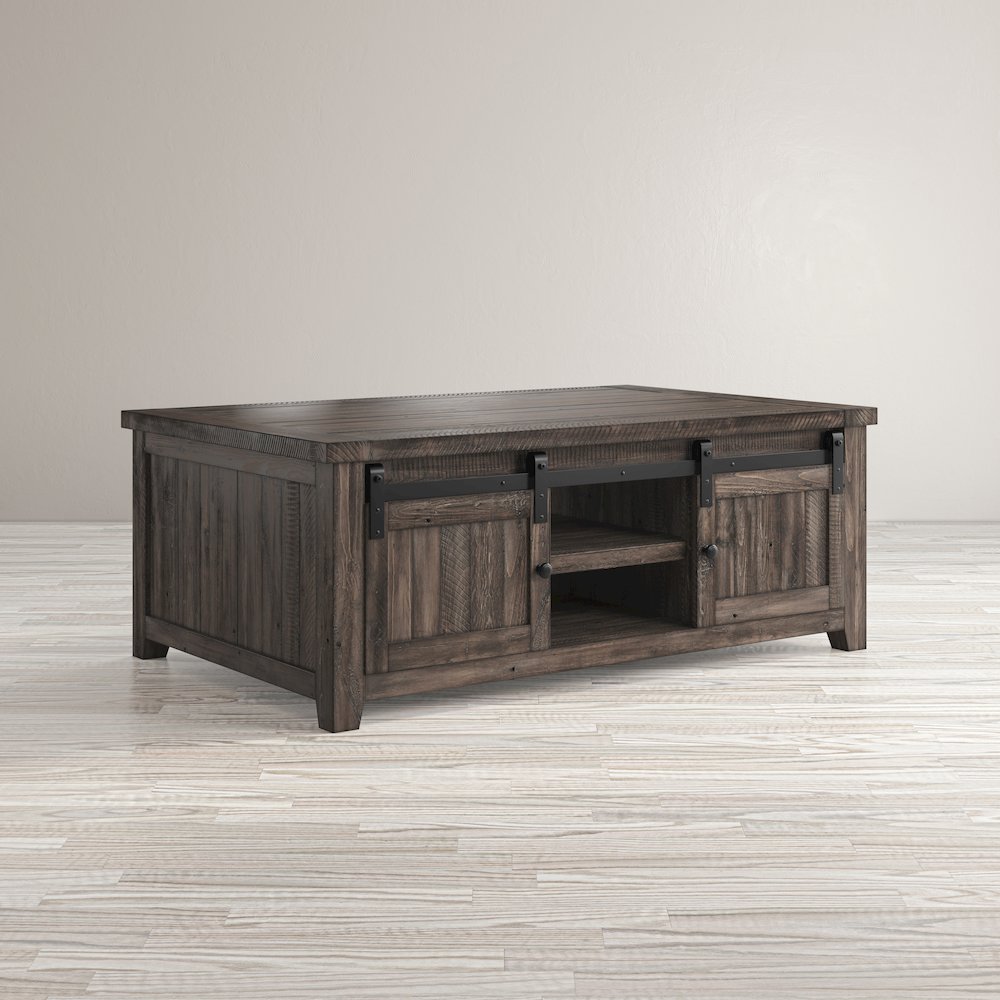 Madison County 50" Rustic Reclaimed Pine Farmhouse Barn Door Coffee Table. Picture 12