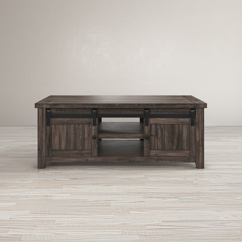 Madison County 50" Rustic Reclaimed Pine Farmhouse Barn Door Coffee Table. Picture 13