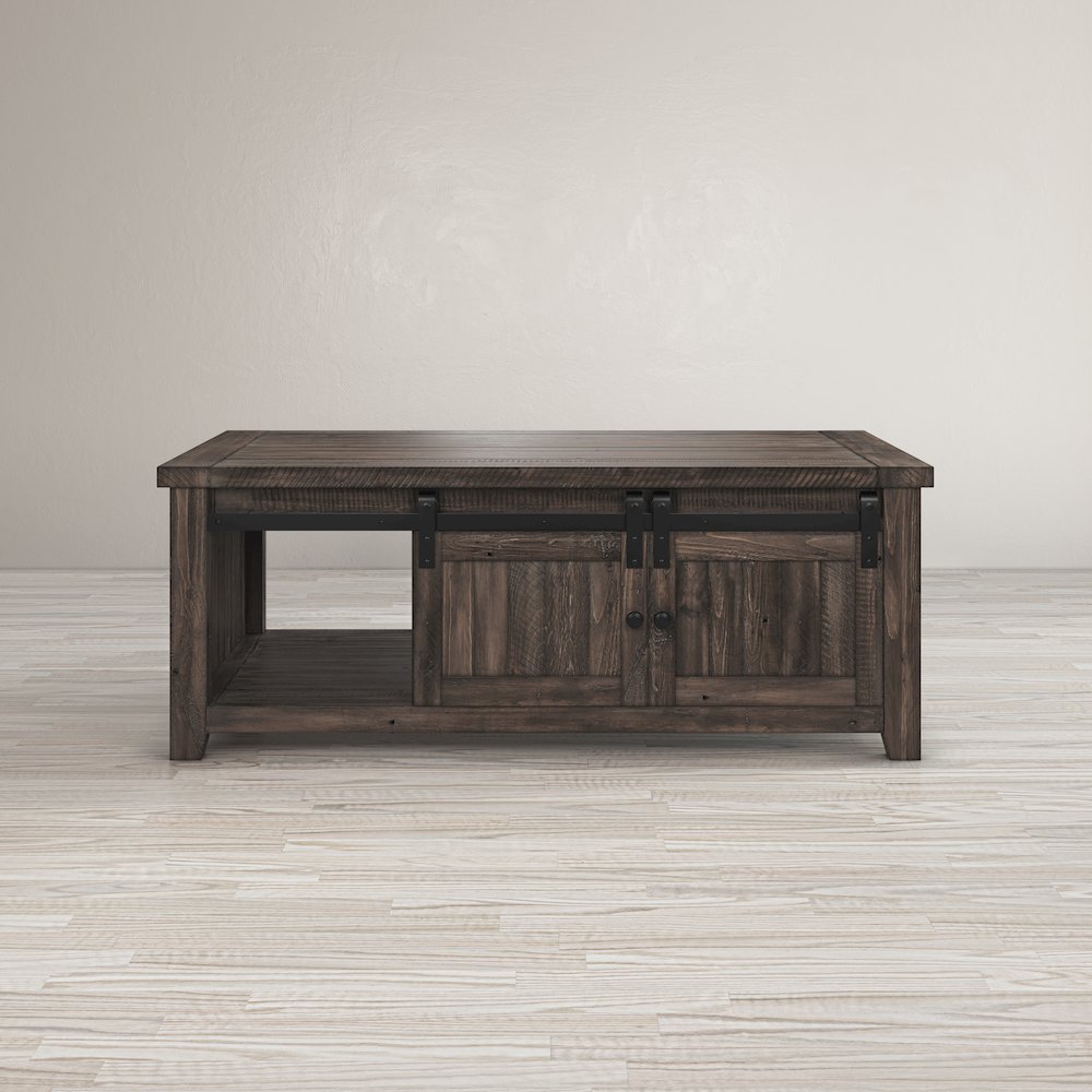 Madison County 50" Rustic Reclaimed Pine Farmhouse Barn Door Coffee Table. Picture 11