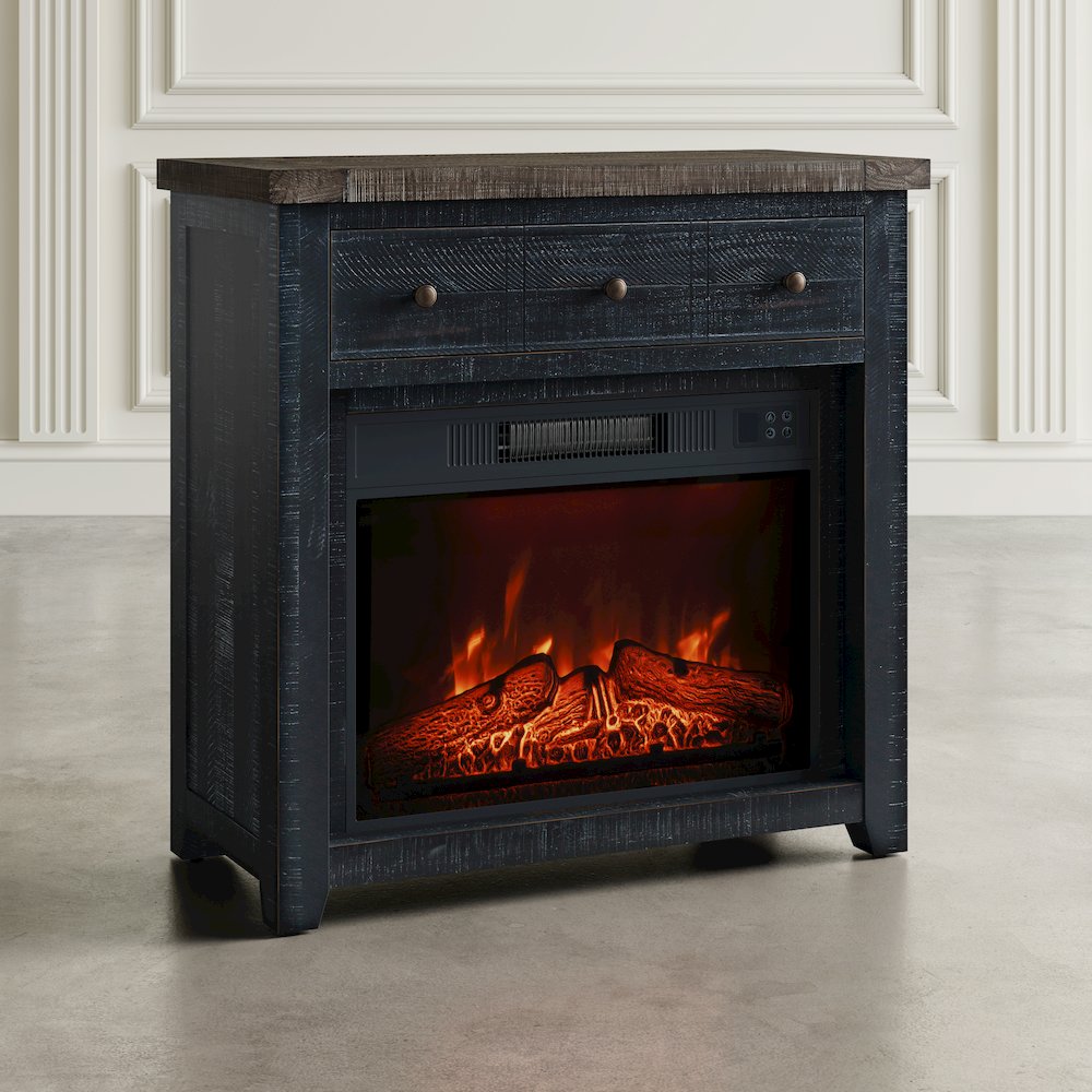 Solid Wood Rustic 32" Farmhouse Electric Fireplace Console TV Stand. Picture 11