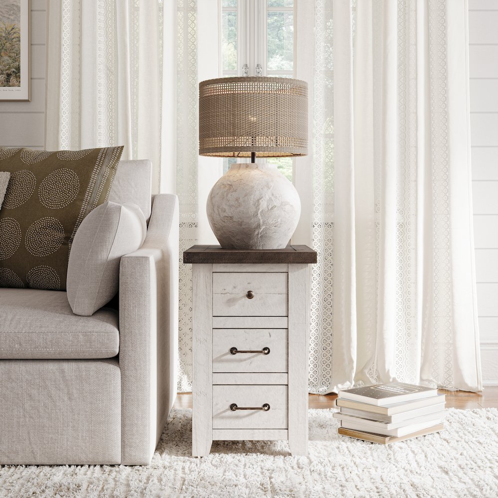 Rustic Reclaimed Pine Farmhouse Harris USB Charging Chairside Table. Picture 2