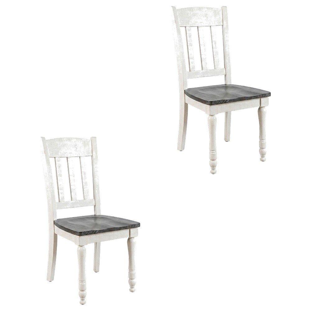 Pine Wood Rustic Slatback Farmhouse Dining Chairs, Vintage White, Set of 2. Picture 1
