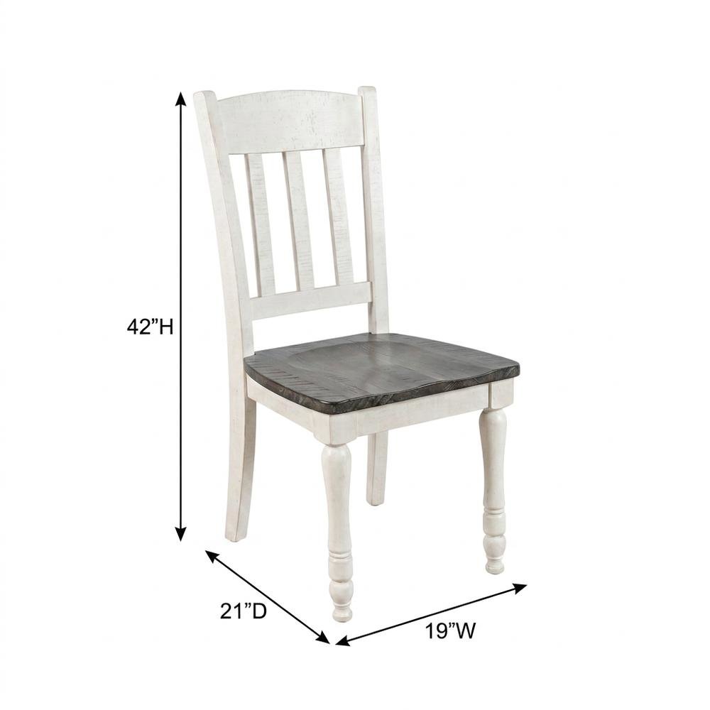 Pine Wood Rustic Slatback Farmhouse Dining Chairs, Vintage White, Set of 2. Picture 6
